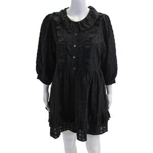 &Daughter Womens Striped Ruffled A Line Mini Dress Black Cotton Size 12